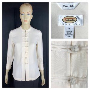 TALBOTS PETITES Ivory Silk Classic Silhouette French Cuffs Cufflinks Blouse 4